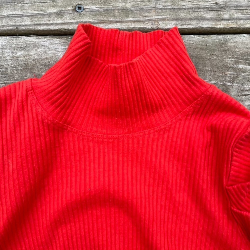 Free People Orange Ribbed Turtleneck Cropped Balloon Sweater Small - Picture 6 of 9